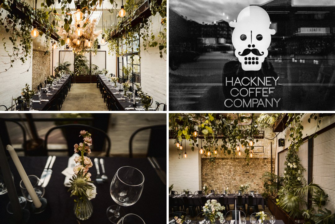 A collection of detail images from a wedding at Hackney Coffee Company 