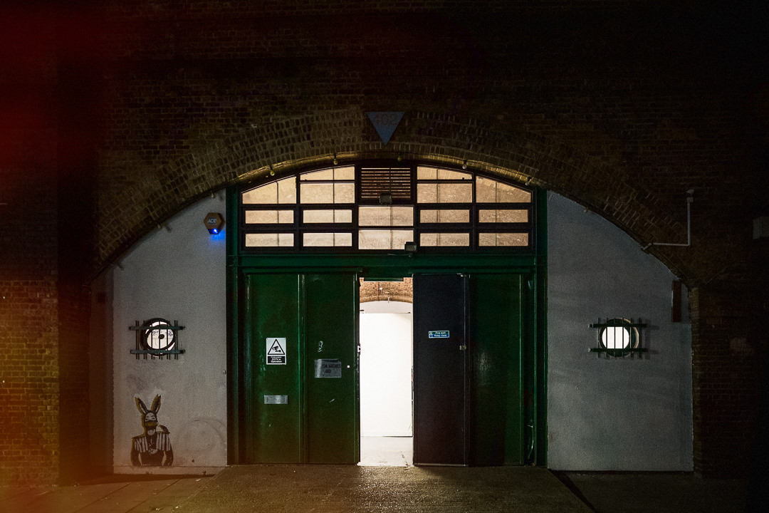 a night time photograph of the exterior of Hoxton Arches wedding venue