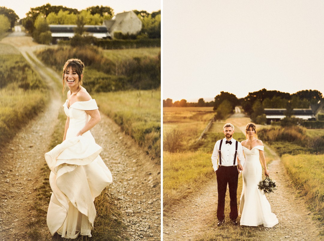 golden hour wedding portraits shot at stone barn in The Cotswolds